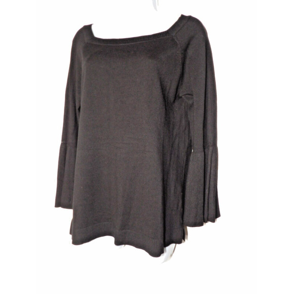 525 America Sweater Medium Black Square Neck Bell Sleeve Knit Minimalist Capsule - Picture 2 of 13